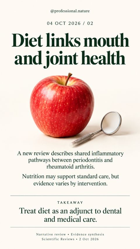 Diet and mouth and joint health with apple and dental mirror