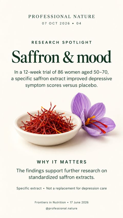 Saffron and mood research featuring red saffron threads and purple Crocus sativus flowers