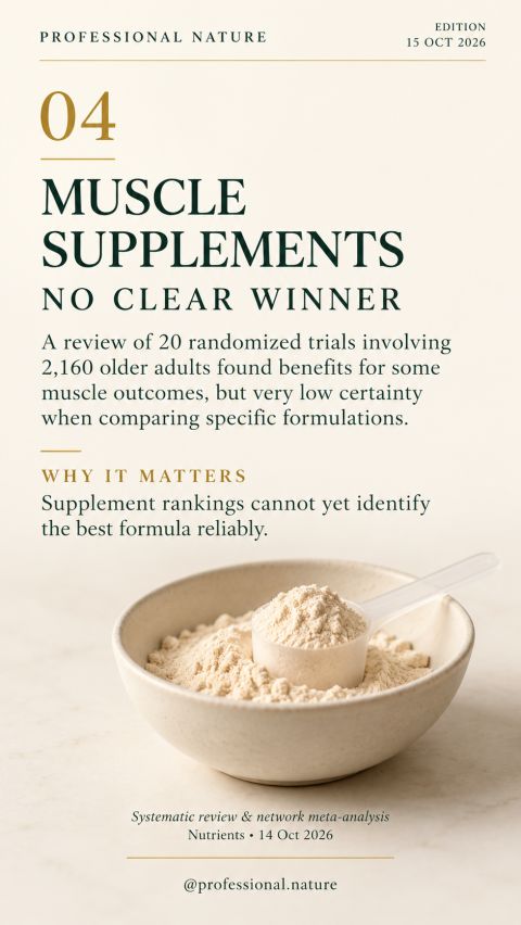 Muscle supplements research illustrated by a scoop of protein powder in a ceramic bowl