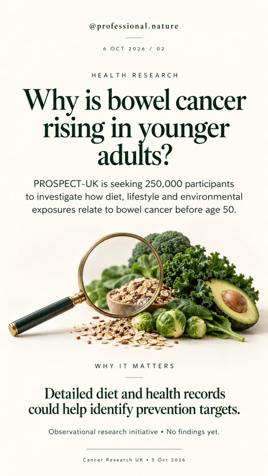 Healthy high-fiber foods representing research into bowel cancer in younger adults